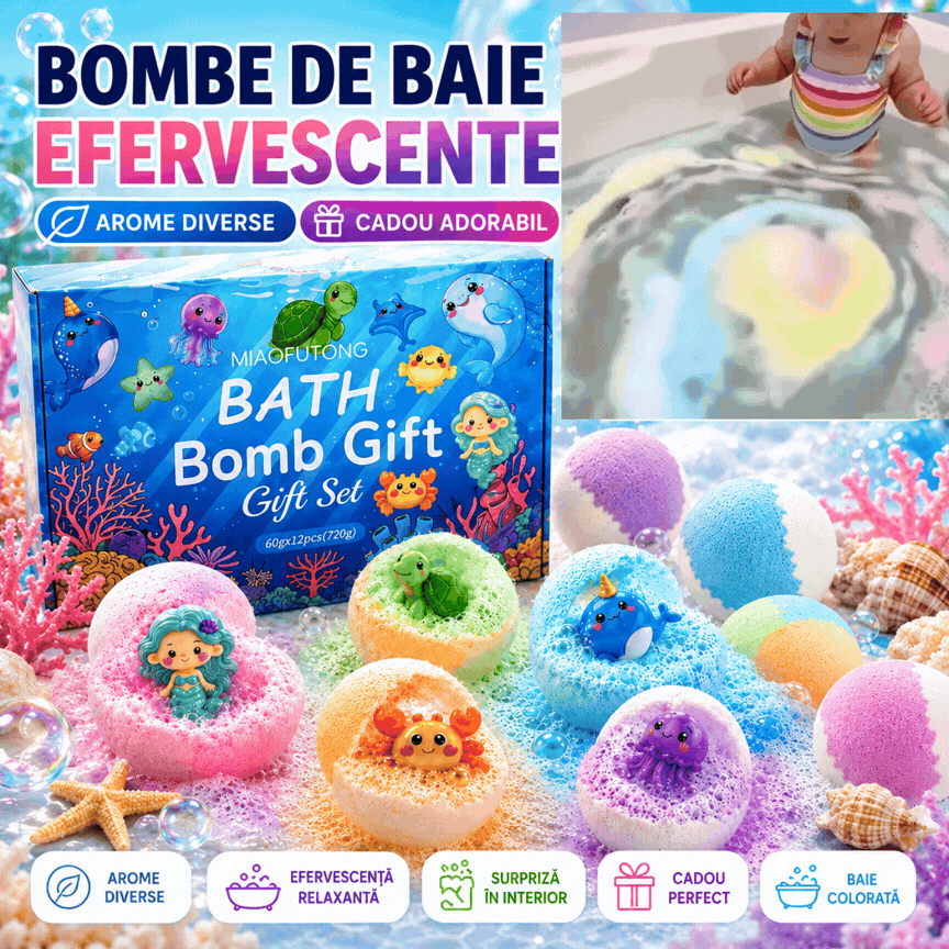 SET Bombe de Baie Curcubeu cu JUCĂRIE SURPRIZĂ