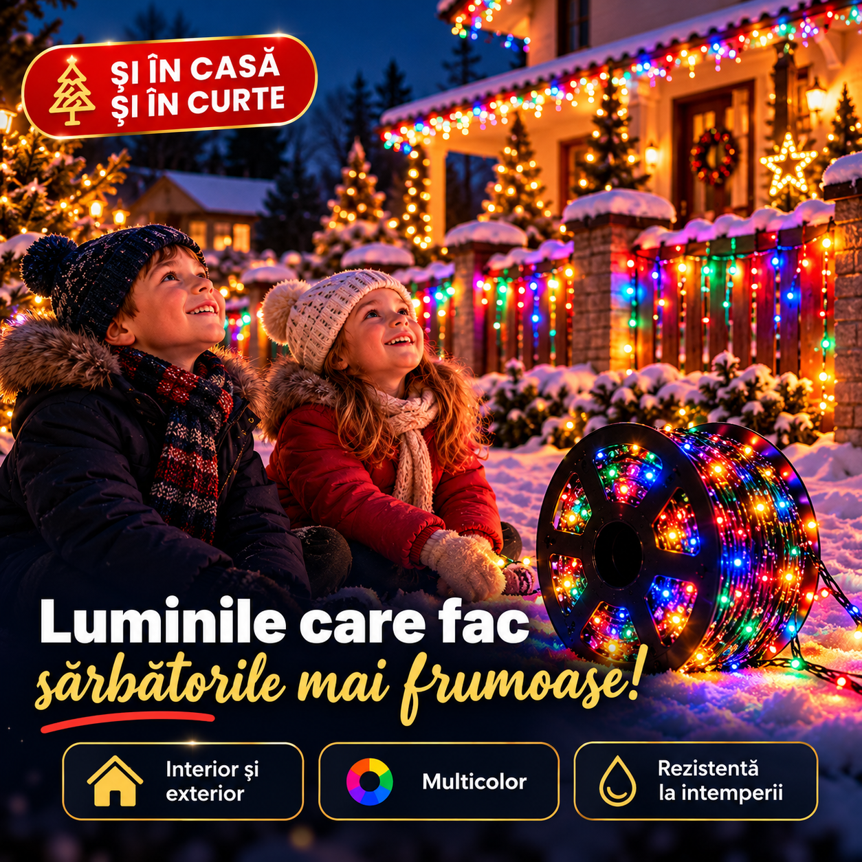 Instalație de Crăciun 100 m – Lumini pentru Casă și Grădină 🎄