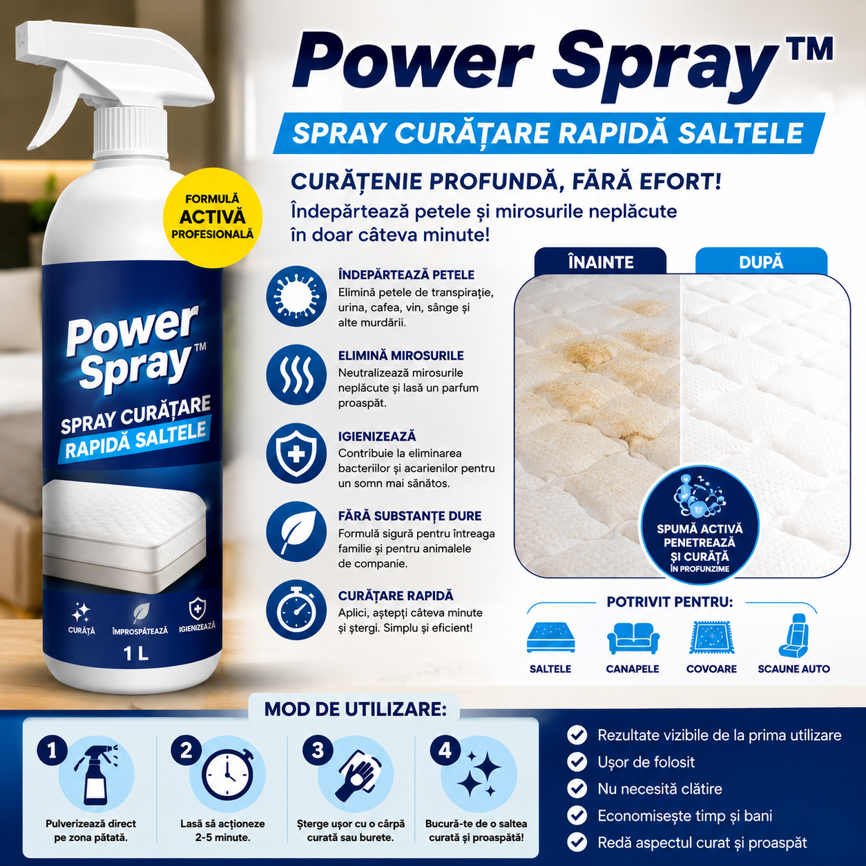 Spray Curățare Intensă Saltele™ - Power Spray™