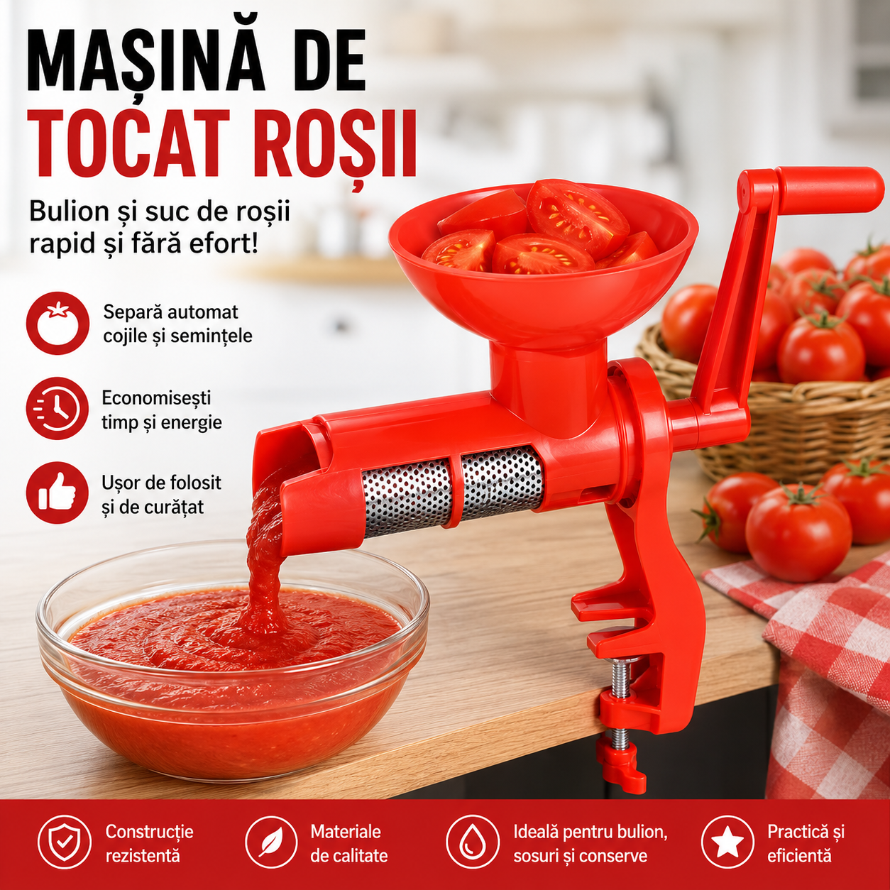 Mașină de Tocat și Stors Roșii Manuală
