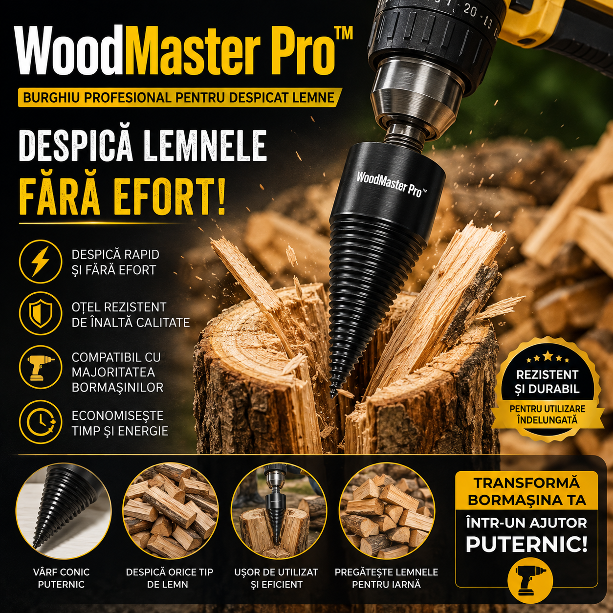 WoodMaster Pro™ - Burghiu Profesional pentru Despicat Lemne