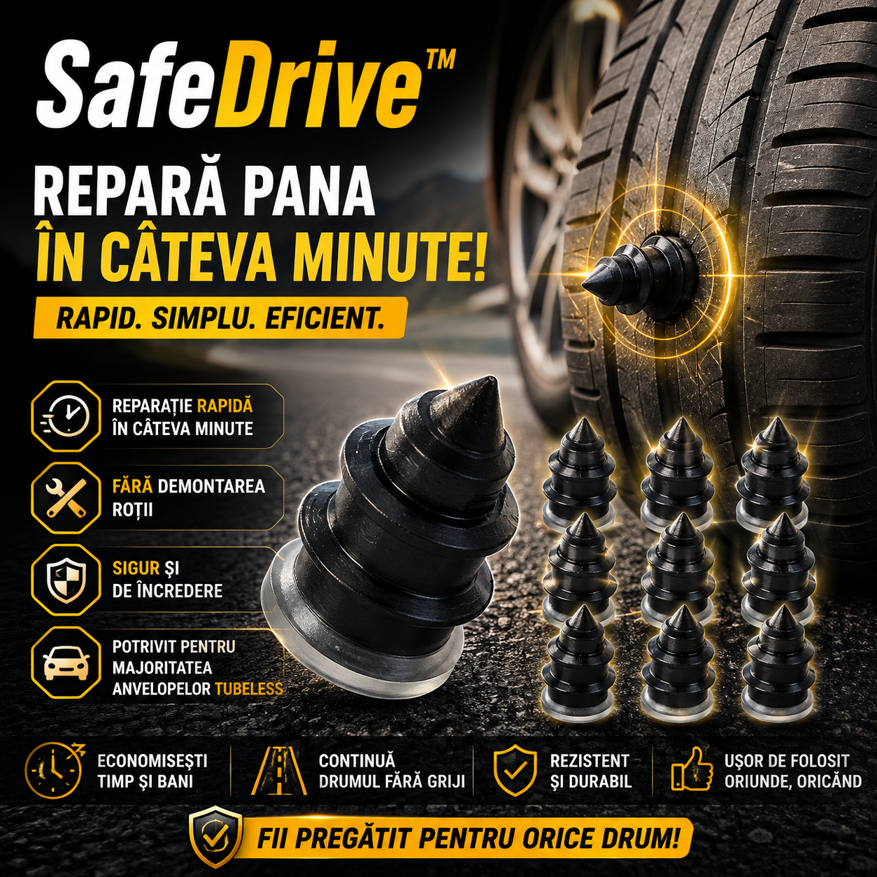 SafeDrive™ - Kit Profesional de Reparare Anvelope