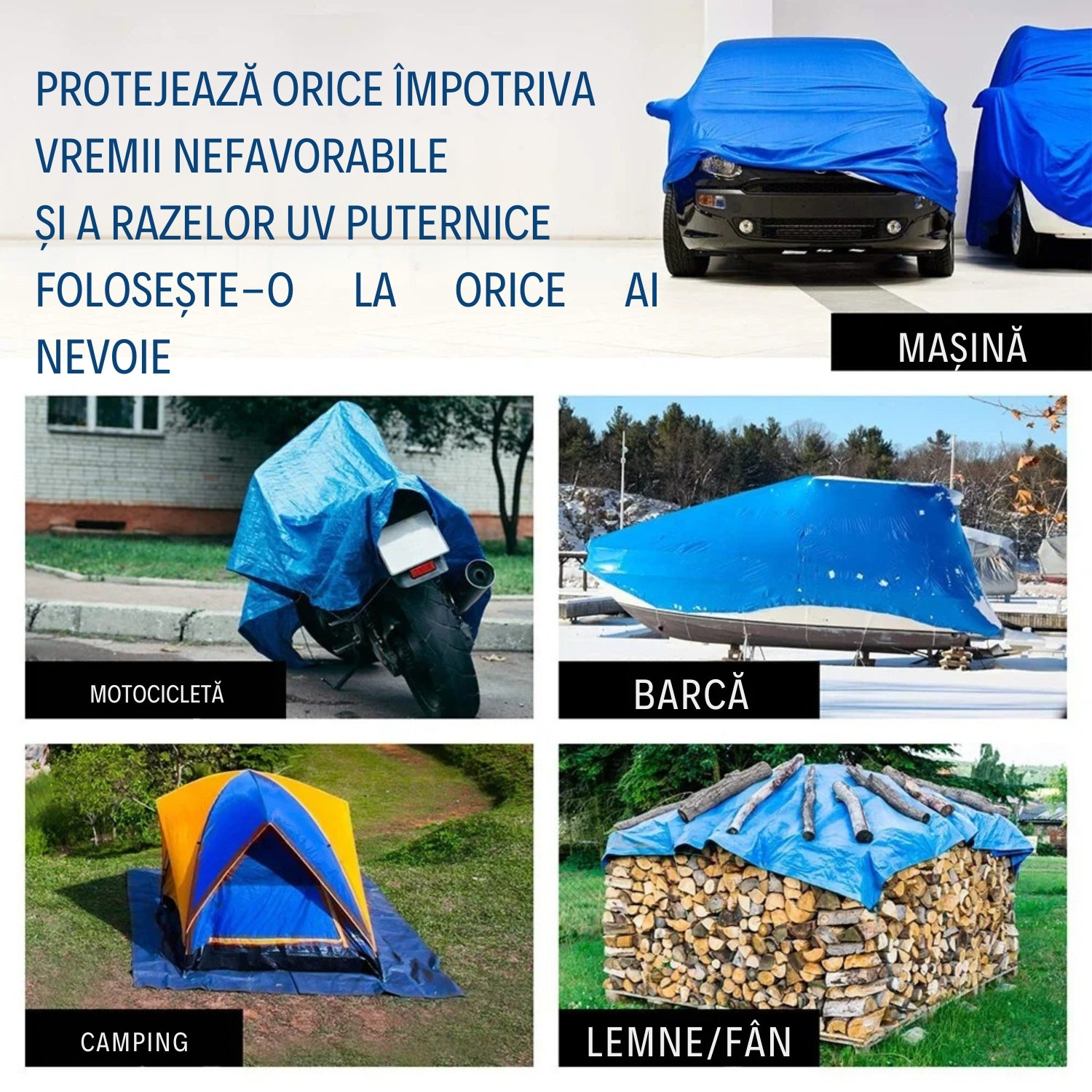 1+1 GRATIS: Prelata Super Rezistenta Pentru Ploaie si Acoperit Suprafete, 3x4 m